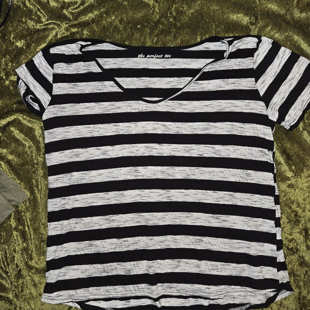 Black and Gray Striped Womens T